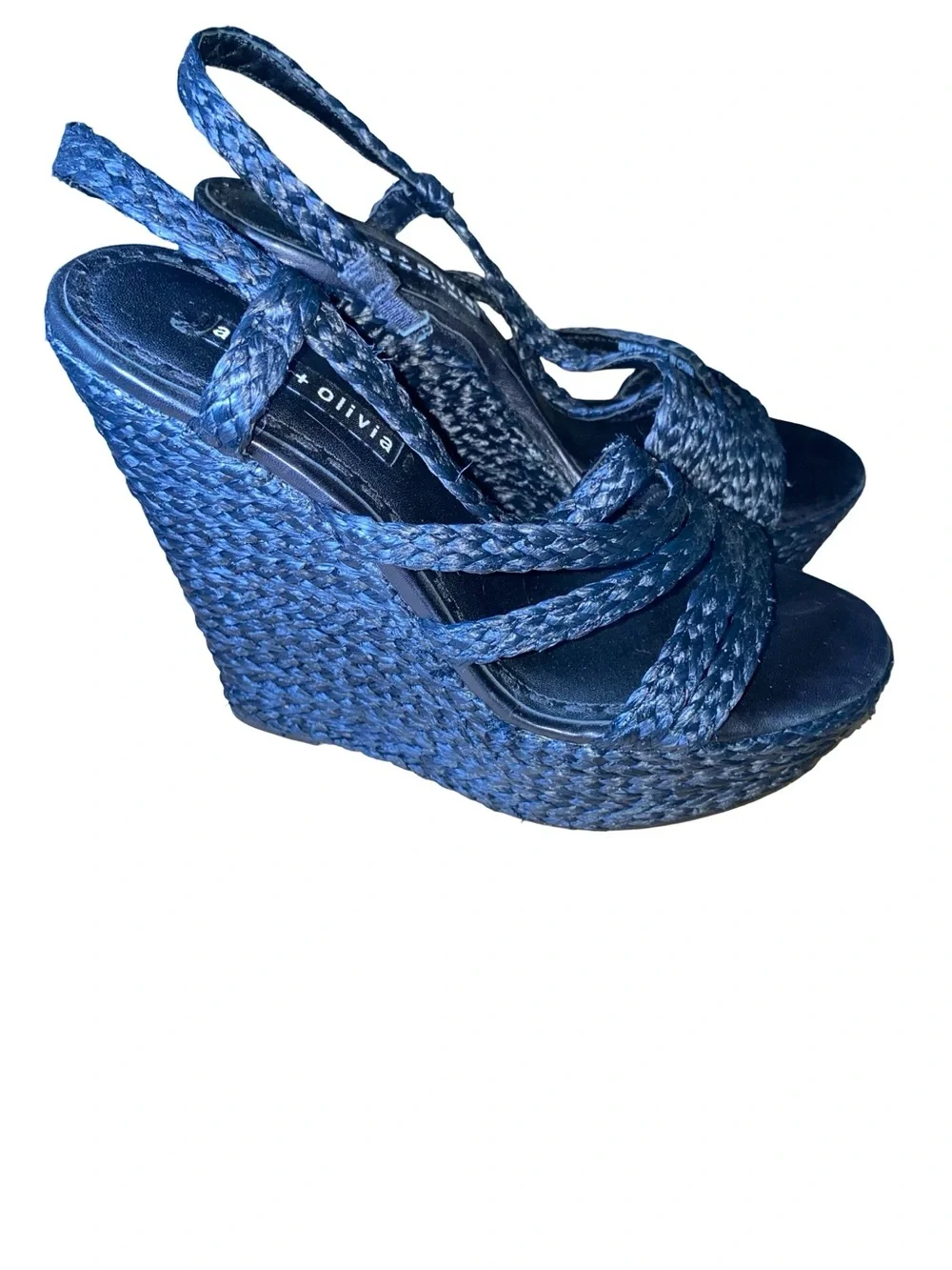 Alice + Olivia Blue Braided Raffia Platform Wedge Sandals size 8